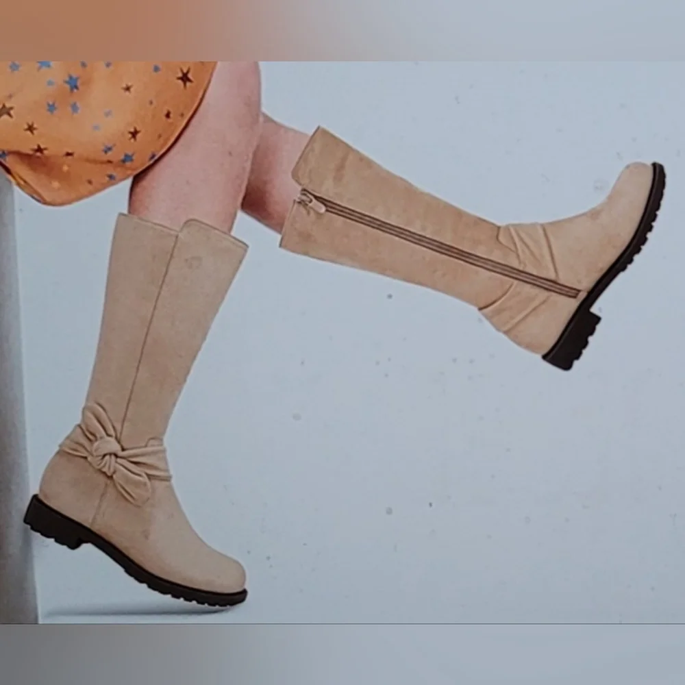 NIB COUTGO SUEDE BOW KNOT ROUND TOE LUG SOLE NON SLIP TODDLER BOOT